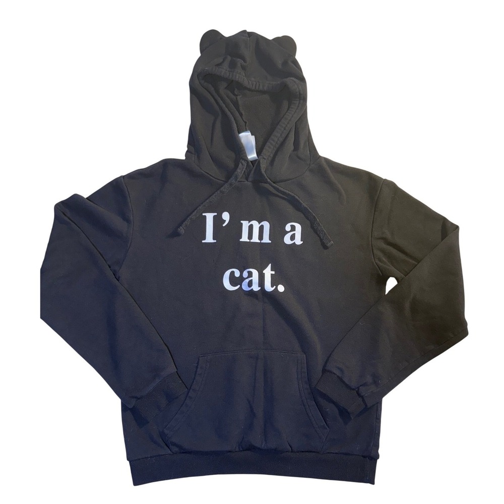 Germinate Black I'm a Cat Hoodie w/Ears Graphic Pullover Sweatshirt Medium-1022
